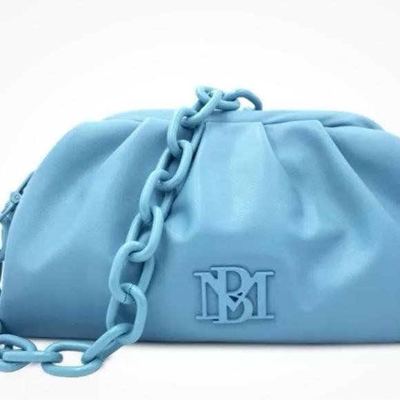 Badgley Mischka Handbag, Wrapped Frame Clutch, Chain Strap, Blue Purse - Picture 1 of 3